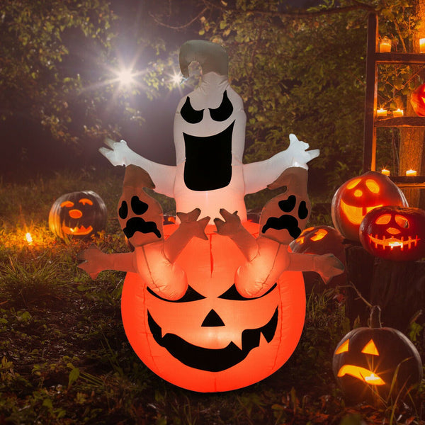 Aufblasbarer Kürbis mit Gespenstern, 180 cm mit LED-Beleuchtung. Halloween Deko Luftfigur