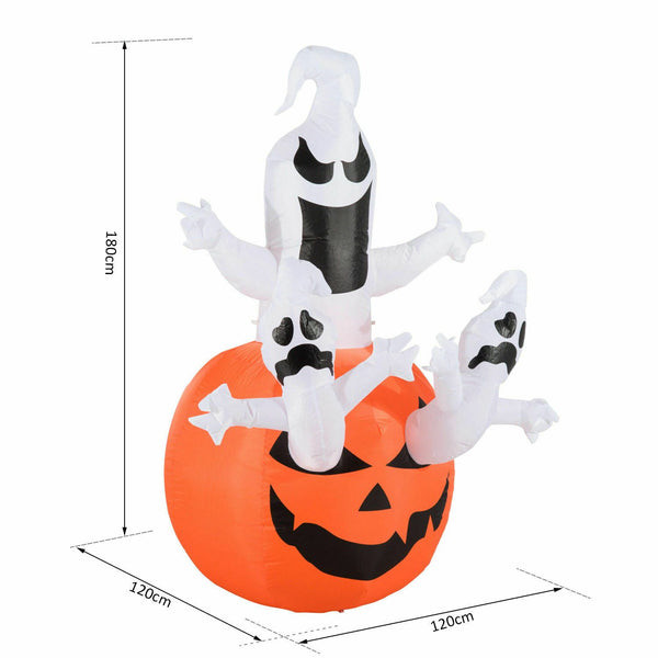 Aufblasbarer Kürbis mit Gespenstern, 180 cm mit LED-Beleuchtung. Halloween Deko Luftfigur