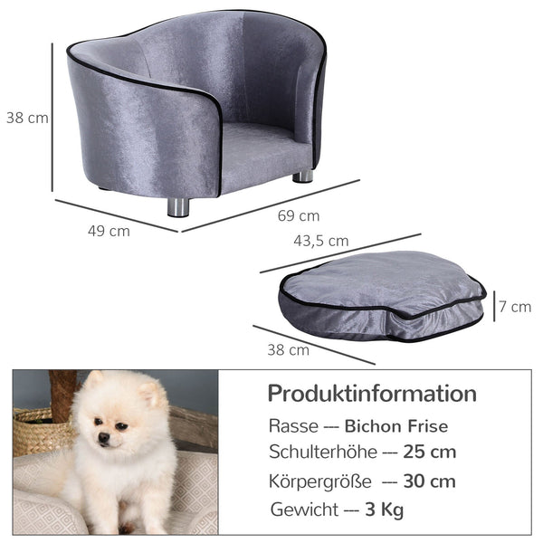 Hundesofa Luxus Haustiersofa Katzensofa mit Kissen Hundebett Hellgrau