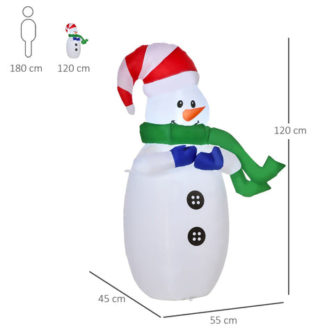 Aufblasbarer Schneemann mit Schal 1,20m Weihnachtsmann Weihnachtsdeko LED Nikolaus Santa