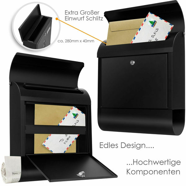 Extra super großer Edelstahl Briefkasten XXL schwarz. 38 x 12 x 46 cm