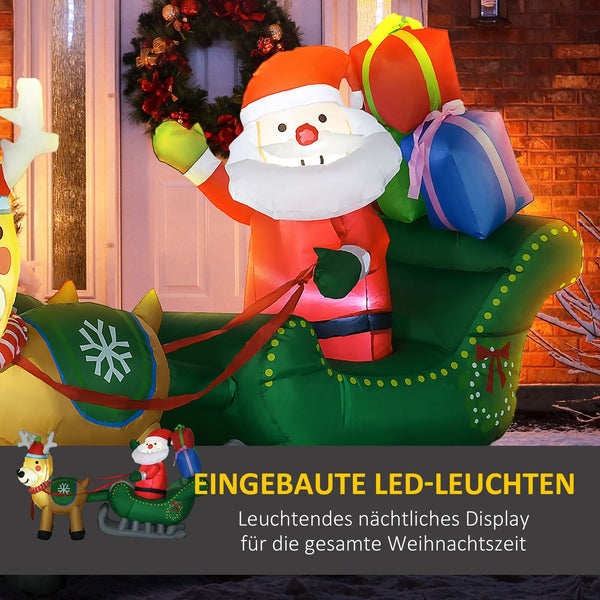 Aufblasbarer Weihnachtsmann mit Rentieren, LED-Licht 125cm Weihnachtsdeko