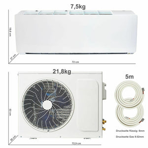 Split Klimaanlage 9000 BTU Klimagerät mit Wandhalterung. WLAN. Vorbefüllt.