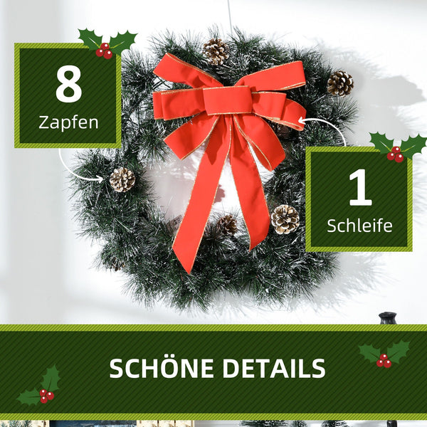 künstlicher tannenkranz 60 cm Tannenkranz Weihnachtskranz Künstlicher Türkranz mit LED und Schleife, – Fairer Import Vertrieb