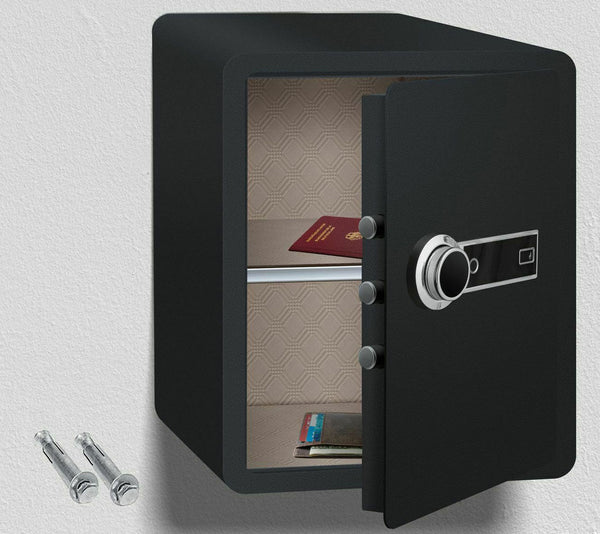 Fingerabdruck Stahl-Tresor mit elektronischem Zahlenschloss und Schlüssel. Farbe: Schwarz. 3 Größen.